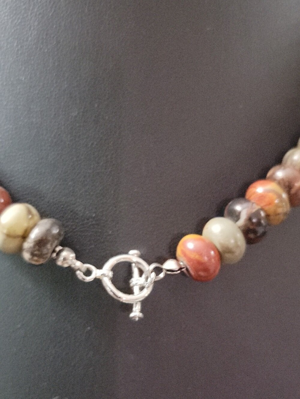 Artisan Red Tan Cream and Gray Jasper Bead Necklace - Picture 4 of 6